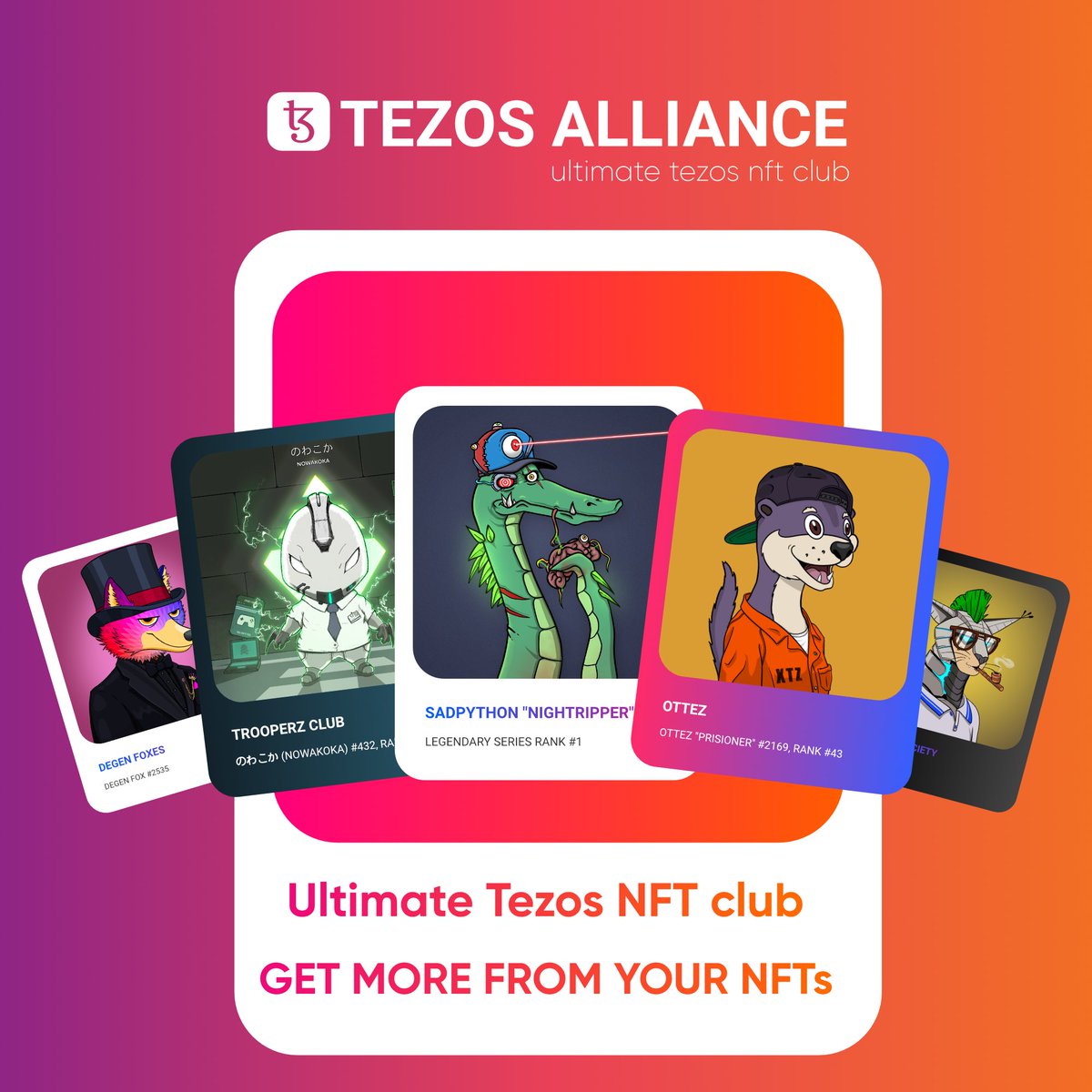 We are happy to welcome our very first member <a href="/sadpythonnft/">SadPython NFT</a> 🙌🏼 

Your holders will get cool bonuses. 

💎They can join the alliance by holding 7+ sad python nfts. Simple💎

More projects are coming. 

Feel the power, join the #TezosAlliance 

#nft #cleannft #tezos #nftcommunity
