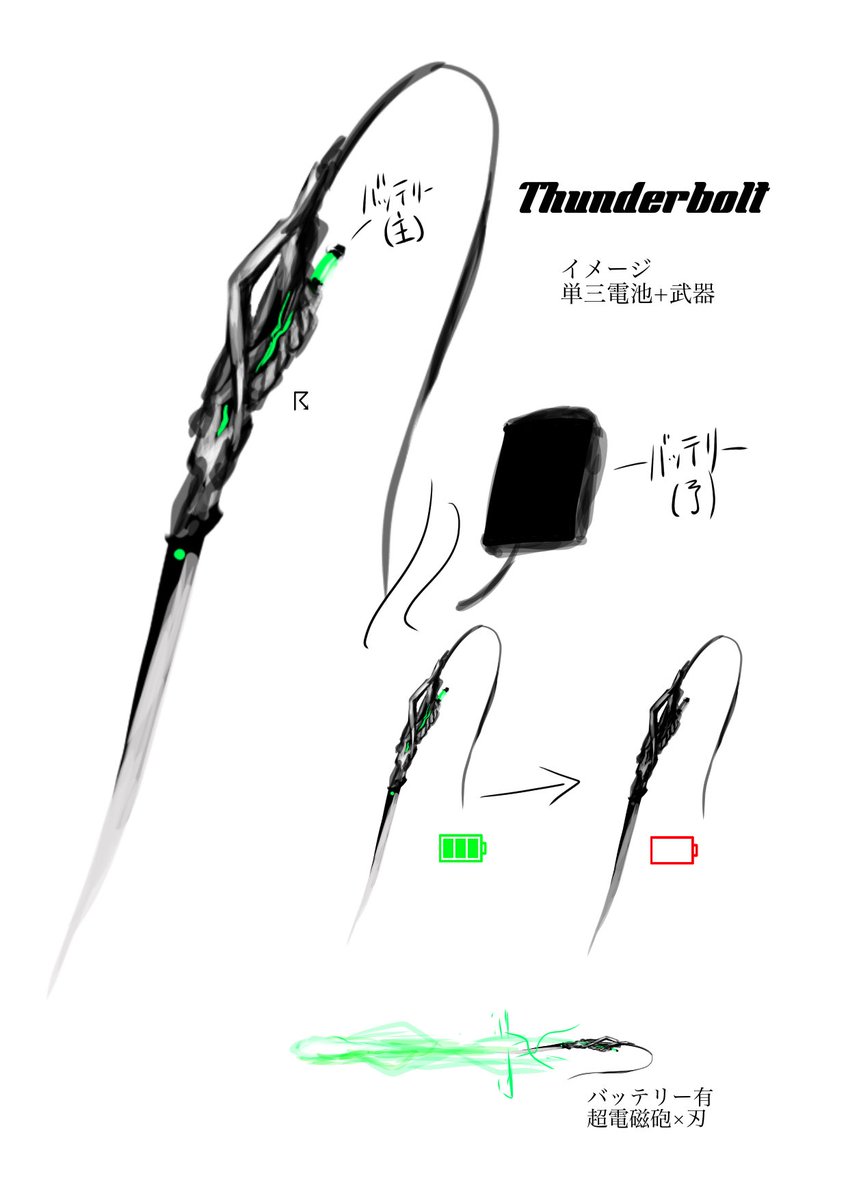 単三電池をモデルにした武器は描いた 