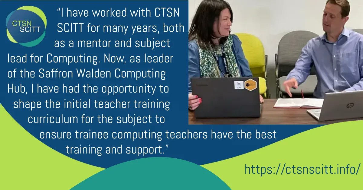 CTSN_SCITT's tweet image. As well as this year's £24,000 bursaries, CTSN SCITT computing trainees have the added benefit of Saffron Walden Computing Hub being within our Partnership. Read more: buff.ly/3yfGPtF
#ctsnscitt #computinghub #teachcomputing