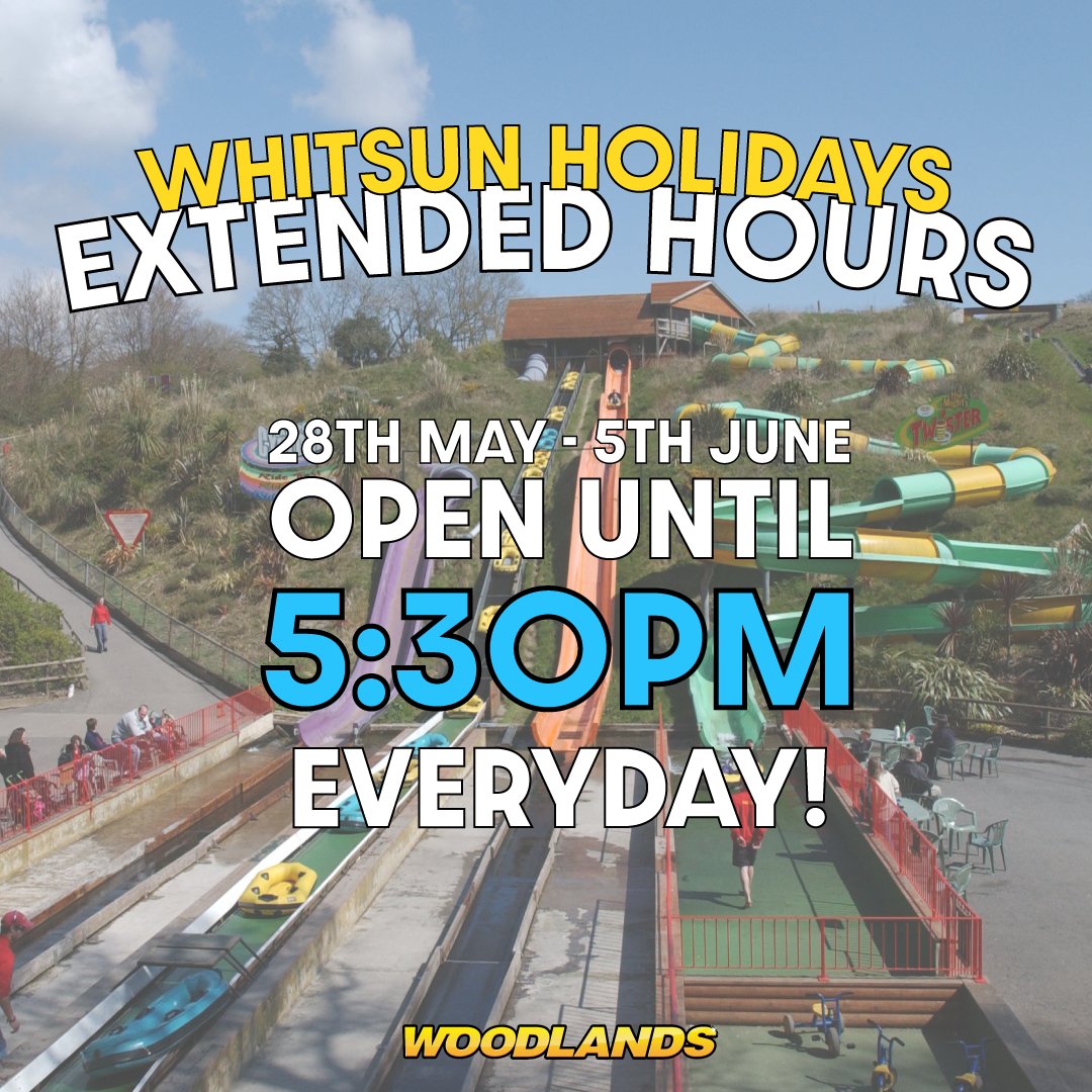 Join us for a week of fun in the sun and stay for an extra half hour everyday between the 28th May and 5th June! More information at woodlandspark.com

#woodlandspark #woodlandsfamilythemepark #themepark #whitsun #whitsunholidays #familyfun #familydayout #devon