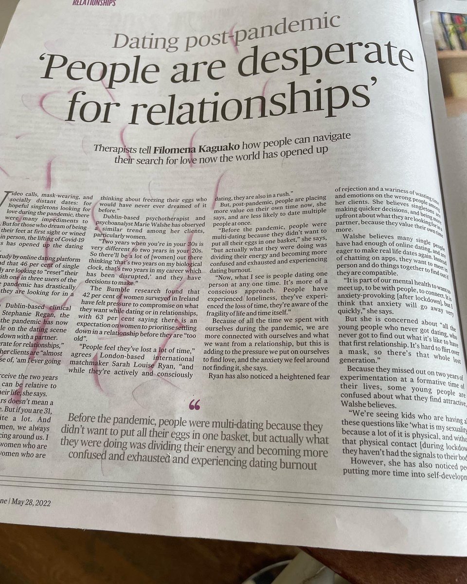 StephanieBRegan's tweet photo. Nice to be able to contribute to this article, addressing the more serious side of dating post-pandemic. The loneliness, desperation and exhaustion.
#dating #tinder #relationships
#datingburnout @FilomenaKaguako https://t.co/cWIEl50TmE