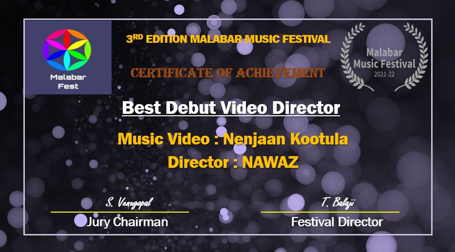 We are extremely delighted to announce that we are the proud WINNER at MALABAR MUSIC FESTIVAL for best debut Director . Produced & Directed by @NaWaZ_N A Rokesh Antony Musical @RokeshAntony Story & Concept - Suja Suriya Nila @SSuriyanila