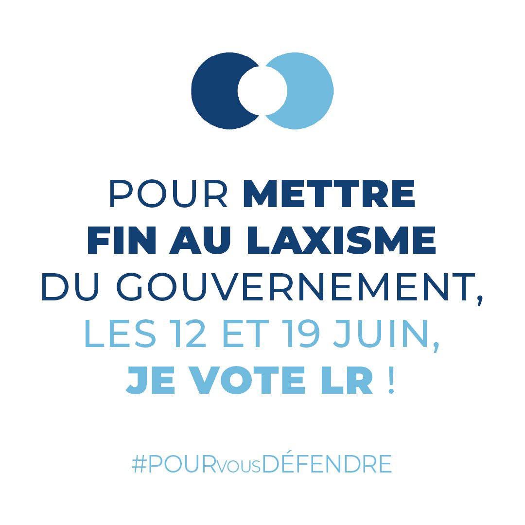 republicains30's tweet photo. 🛑 Pour mettre fin au laxisme du gouvernement, les 12 et 19 juin, #JeVoteLR ! #PourVousDéfendre https://t.co/5ekqz8dCRV