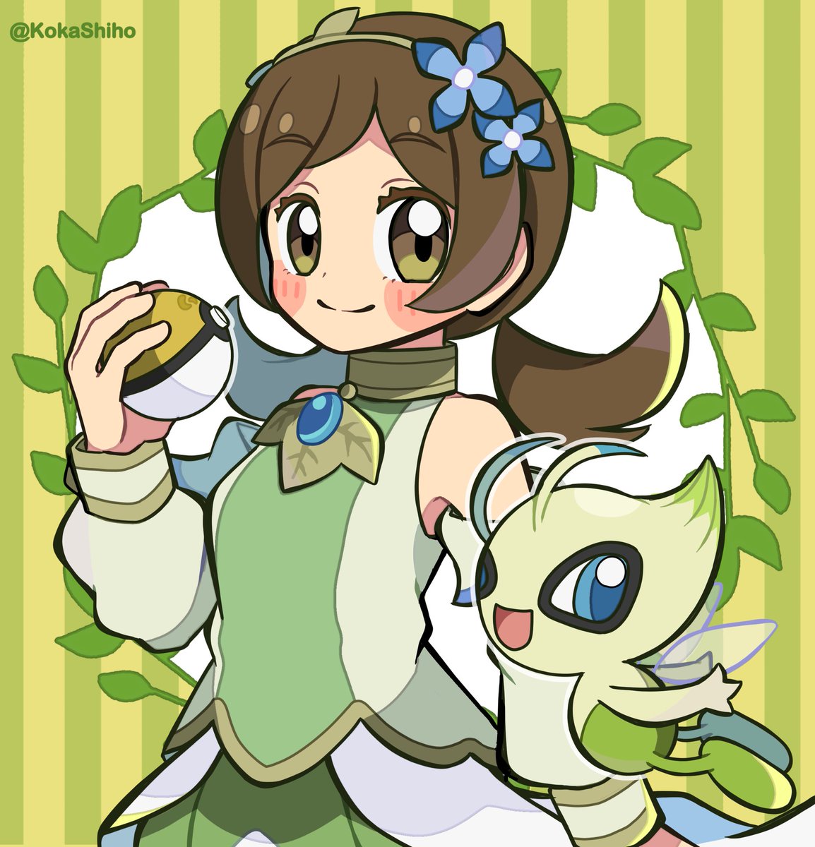 「マジコスコトネ&セレビィ
(Lyra & Celebi) - Pokémon 
」|紅霞しほのイラスト