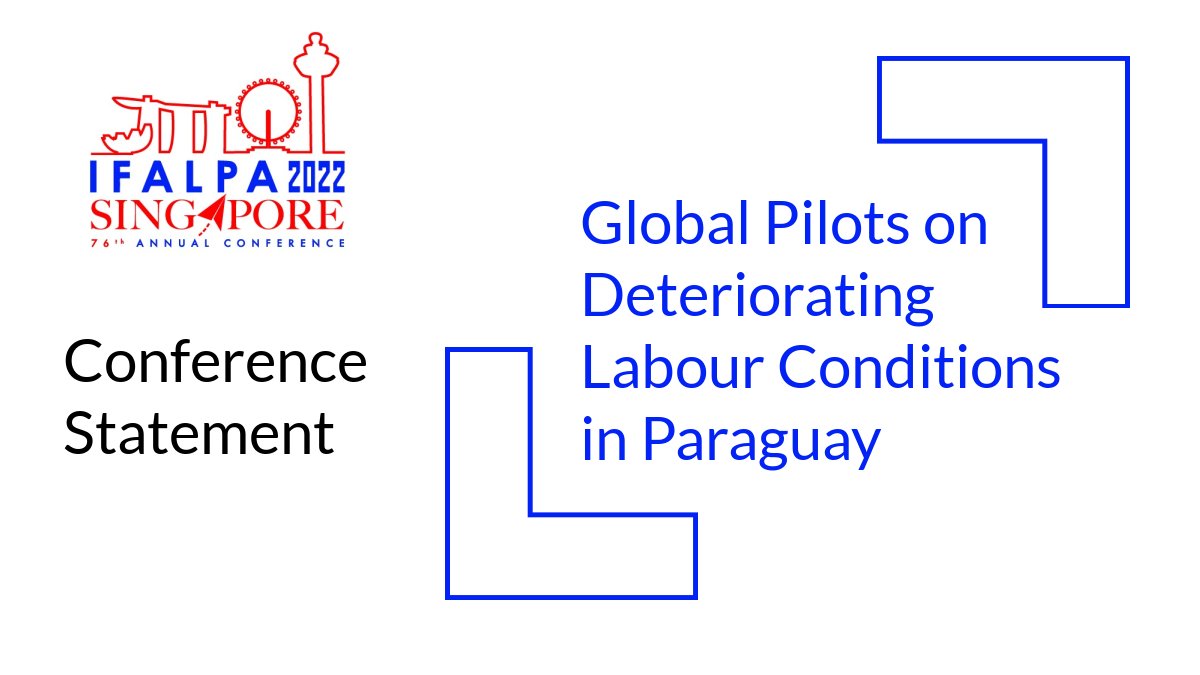 IFALPA's tweet photo. https://t.co/nTzqKEUnFJ The 76th IFALPA Conference would like to draw attention to the deteriorating labour situation affecting our colleagues of SAT Paraguay (Sindicato de Aeronavegantes de TAM) flying for LATAM Paraguay Airlines. #IFALPA2022 #pilots #pilotunity https://t.co/FEY4OLI7ot
