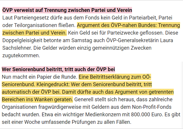 Interessant, wenn man dem Verein "Seniorenbund" beitritt, tritt man automatisch auch der ÖVP bei.

Täglich neue Facetten in der ÖVP-Förderaffäre
krone.at/2720057