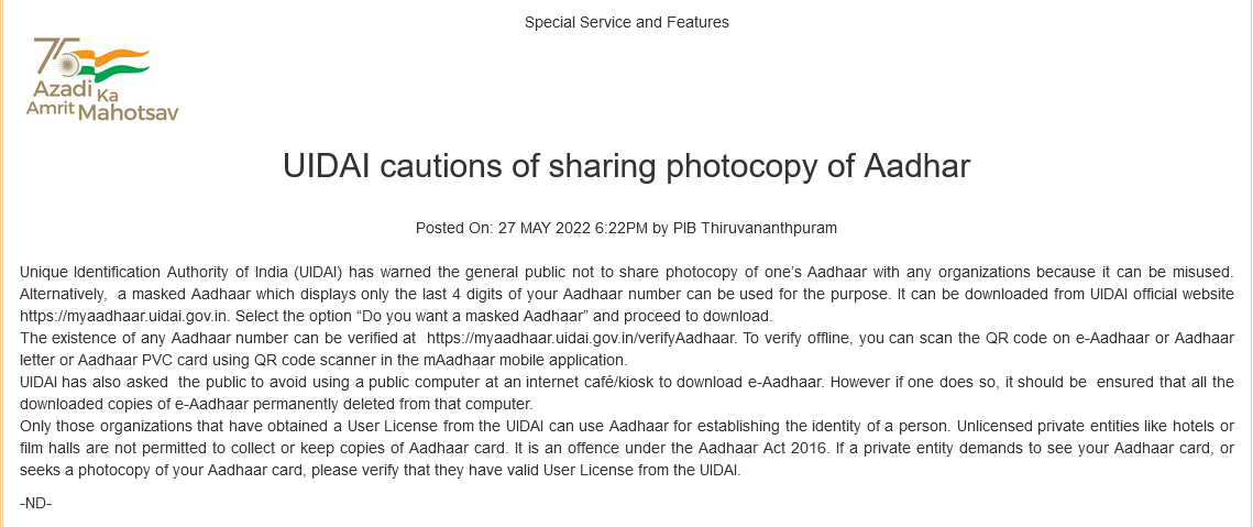 EconomicTimes's tweet photo. The Government has issued an order asking people to stop sharing the photocopy of their Aadhaar card with anyone, including all organisations. https://t.co/RSsj8h4u3Z
