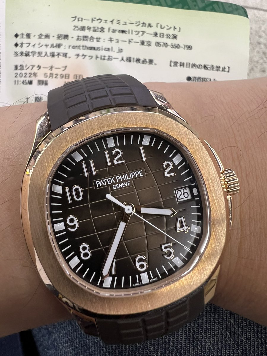 ミュージカル「レント」の千秋楽公演に行ってきました。25周年だそうです。歴史を超えて支持される作品は、人の心を動かす魂の叫びがありますね。まるでこのパテックのように。自分が生きているうちに残せるものは何かな?と考えてしまいました。ところで、今日のアクアノート君のお肌はプルプルです！
