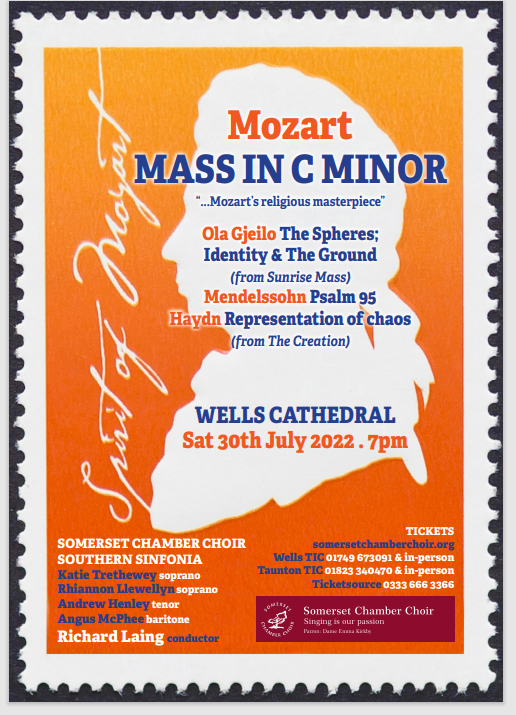 For a great evening of music join @SomChamberChoir @sinfoniasouth this July with amazing soloists at #Wells Cathedral #Somerset performing #Mozart Mass in C Minor and more! See below for Tickets. @VisitBristol @ChoirOfWells @SCYO19 @SCYChoir @bath_voice