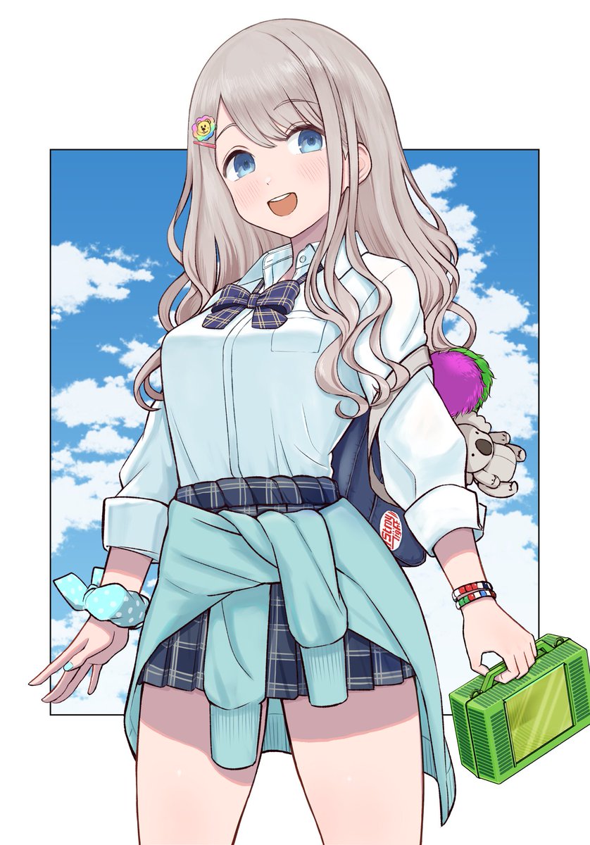 serizawa asahi 1girl skirt solo blue eyes wavy hair bag plaid  illustration images