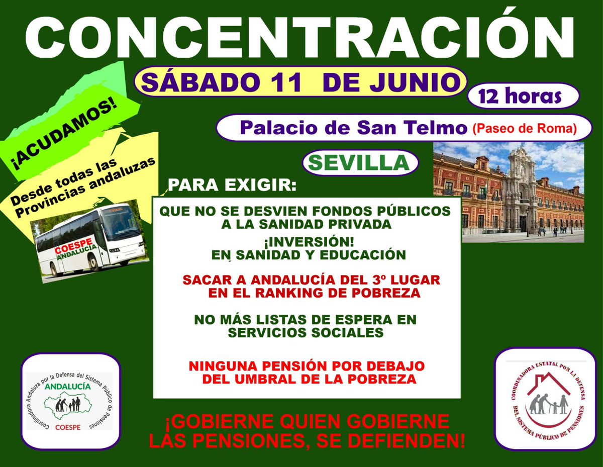 En Andalucia l@s pensionistas plantan cara a los recortes. Ni sanidad, ni la Educación, ni la atención a la dependencia sea en casa o en residencia, ni las pensiones deben de ser privadas. El estado tiene una responsabilidad y debe hacerse cargo de ella.