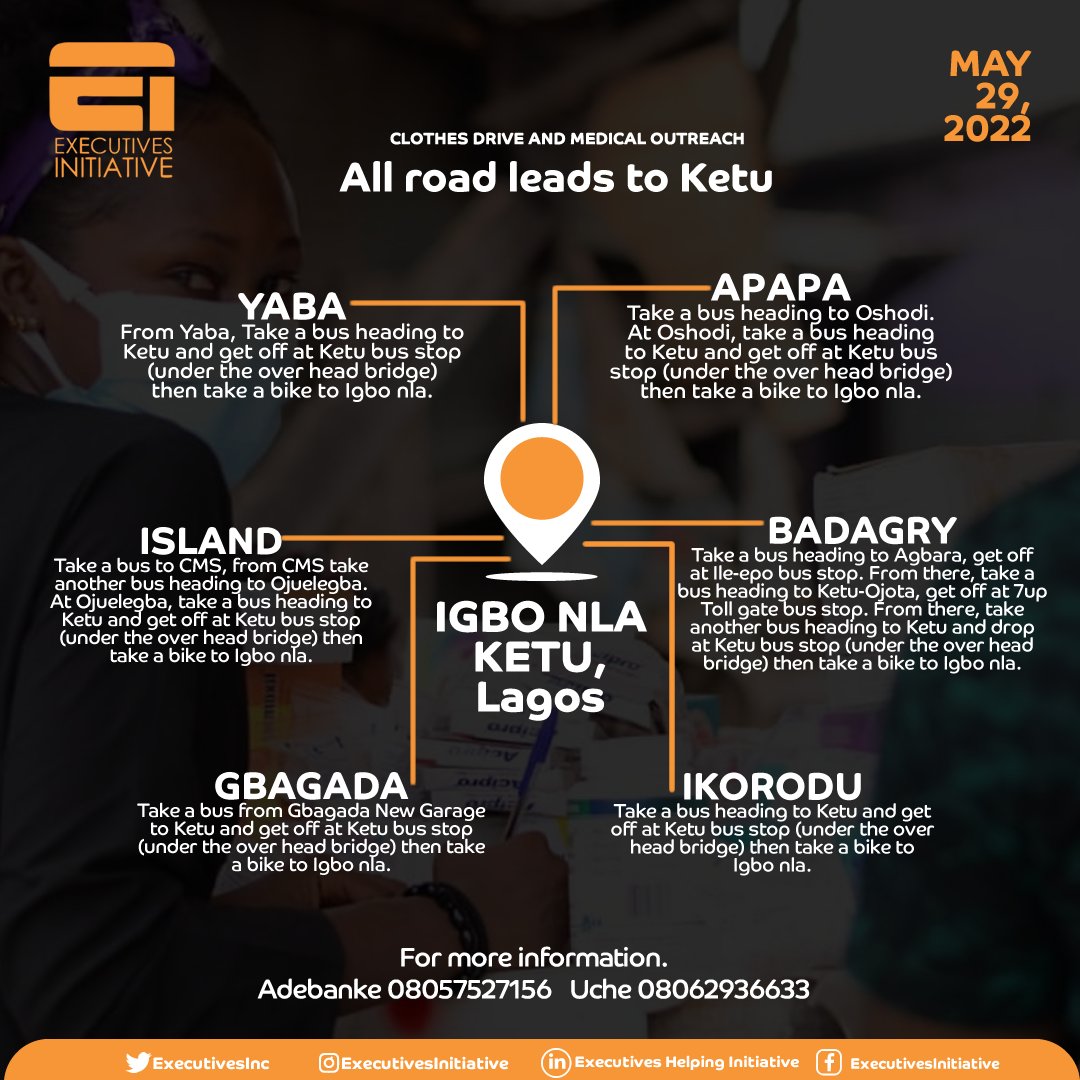 Executivesinc's tweet photo. It is today,
All road leads to Ketu.
Pray for us.
Thank you to everyone who has donated, sent clothes and more.
If you are a volunteer please check your email for instructions.
God bless you all.
#Clothesdrive
#Medicaloutreach
#TheCharity2022 https://t.co/OEGclwezHT