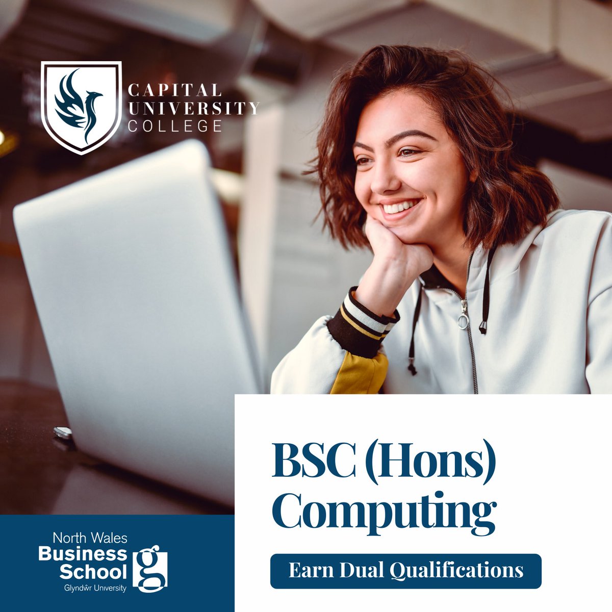 capitalcollege's tweet photo. Come to Capital to earn a BSc (Hons) Computing degree from North Wales Business School, Glyndwr University, UK which is approved by the QAA, UK.

#bsccomputing #mydubai #dubai #sharjah #uae #saudi #السعودية #الامارات #ابوظبي #الشارقة #الكويت #دبي https://t.co/KvFvZKqQkC