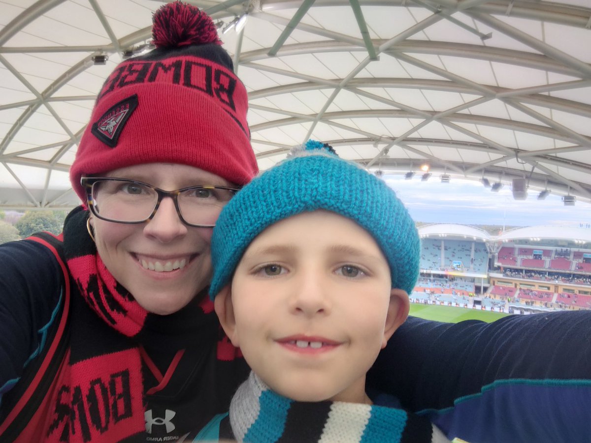 At Adelaide oval, on Kaurna land, ready to freeze our butts off watching Port v the Bombers in my favourite round, Indigenous round ❤️🖤💛
#weareportadelaide