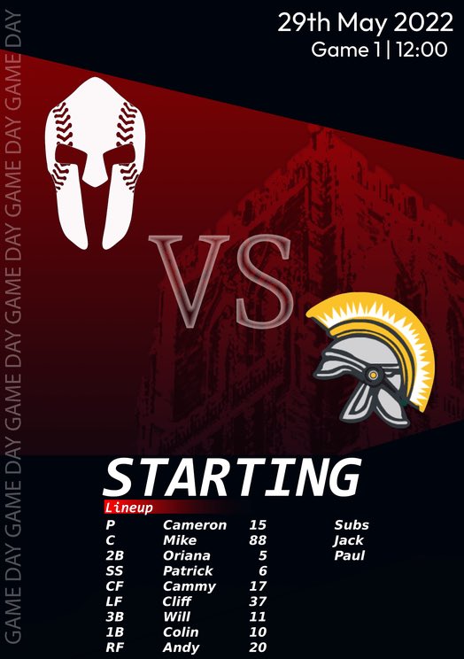 Today, the Spartans travel to face Halton Trojans. 
Watch the game live on our Facebook page. First pitch at 12:00