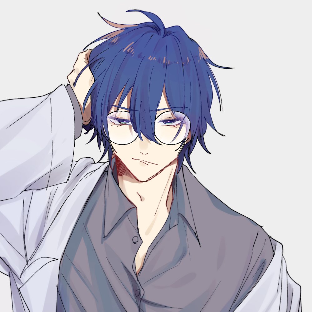 kaito (vocaloid) 1boy male focus blue hair glasses blue eyes shirt solo  illustration images