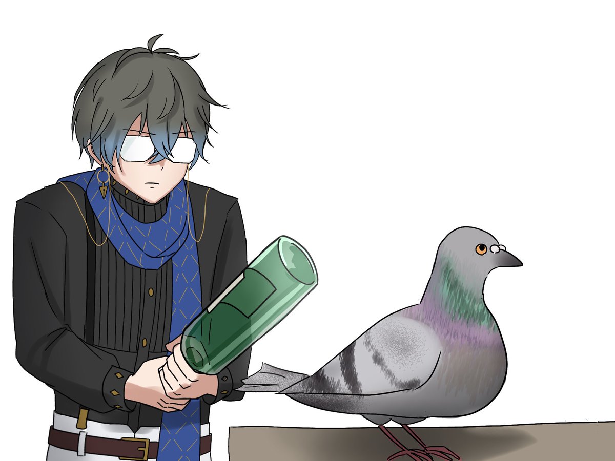 1boy male focus scarf glasses blue scarf bird white background  illustration images