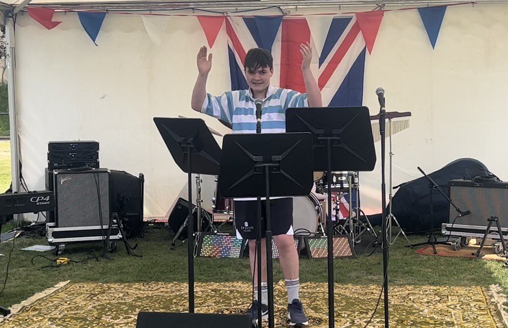 GreenRosina's tweet photo. We have another #stageykid in the family! Freddie loved being entertained at the music tent yesterday at Founders Day but thought big cousin Ed was the best of course! 😂😂
#crashthestage #minirockstar
@EpsomCMusic https://t.co/4FV476I09B