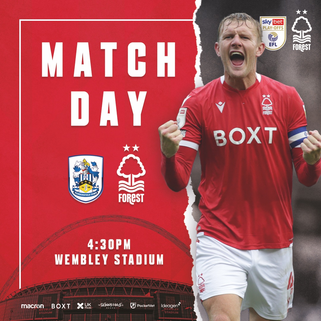 NFFC's tweet photo. 🔴 𝗠𝗔𝗧𝗖𝗛𝗗𝗔𝗬 🔴 

🆚 Huddersfield Town
🏟 Wembley Stadium
🏆 Sky Bet Championship Play-Off Final
⏱ Kick-off 4.30pm 

❤️ 𝗖𝗢𝗠𝗘 𝗢𝗡 𝗬𝗢𝗨 𝗥𝗘𝗗𝗦

🌳🔴 #NFFC https://t.co/qQDTlguOBz