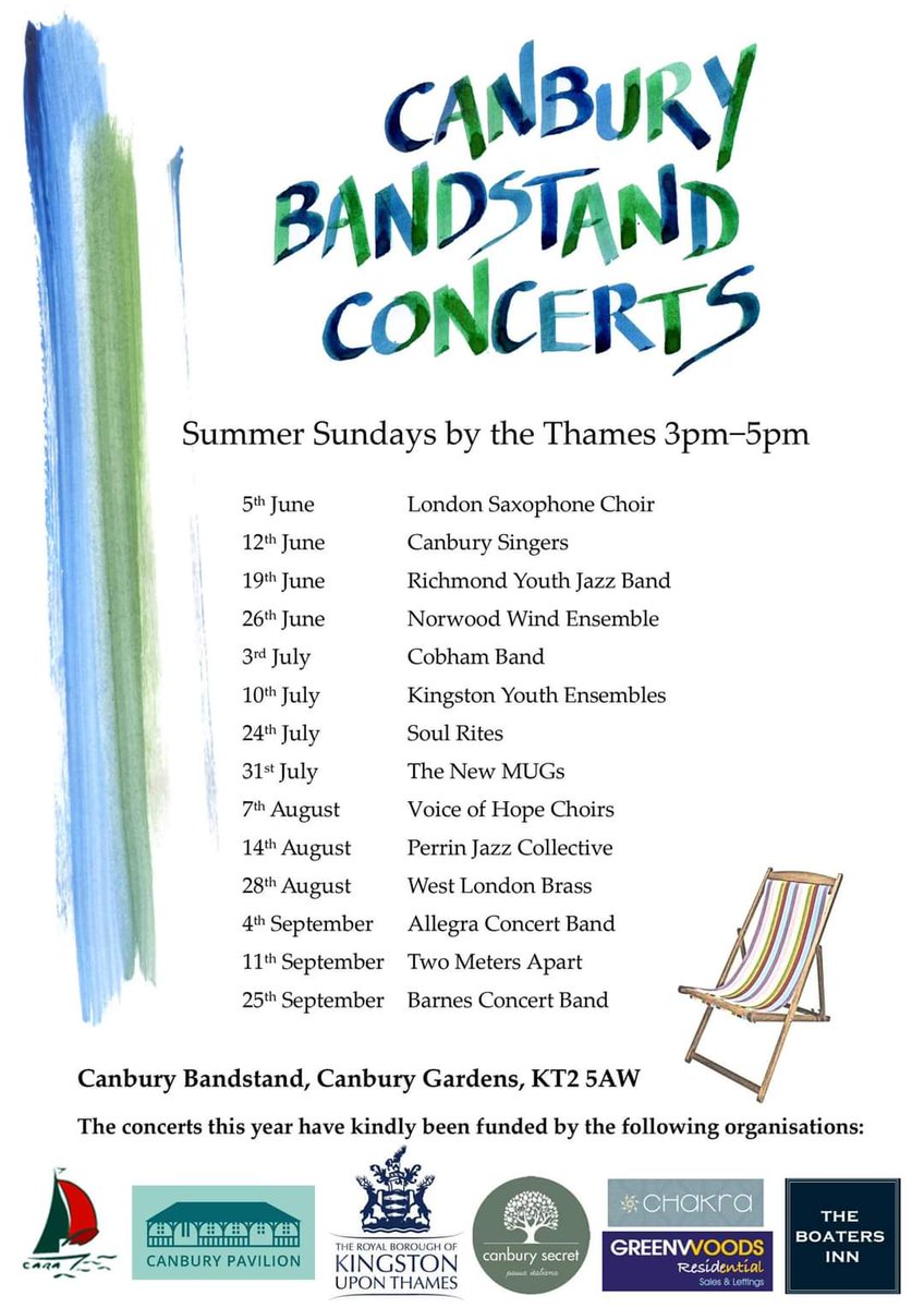 A wonderful programme of musi lined up at the newly painted Canbury Garden bandstand this summer near @canburysecret . Tks music loving volunteers needed on the day . Contact 'Friends of Canbury Gardens'