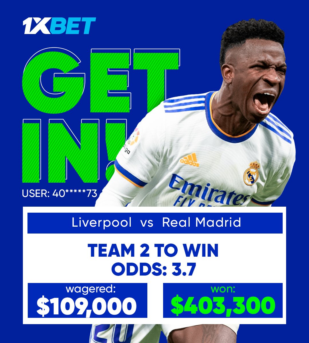 1xBet_Eng's tweet photo. ๐ 4โฃ0โฃ0โฃ,0โฃ0โฃ0โฃ๐ฒ ๐
A win so big we had to change our Photoshop template for #1xBetGETIN. ๐ช
We hope you have enjoyed this #ChampionsLeagueFinal as much as the person who hit this JACKPOT. Or like, 10 per cent as much as him at least... ๐ซ
#RealMadrid #RealLiverpool #UCL https://t.co/vP1bonlf7D