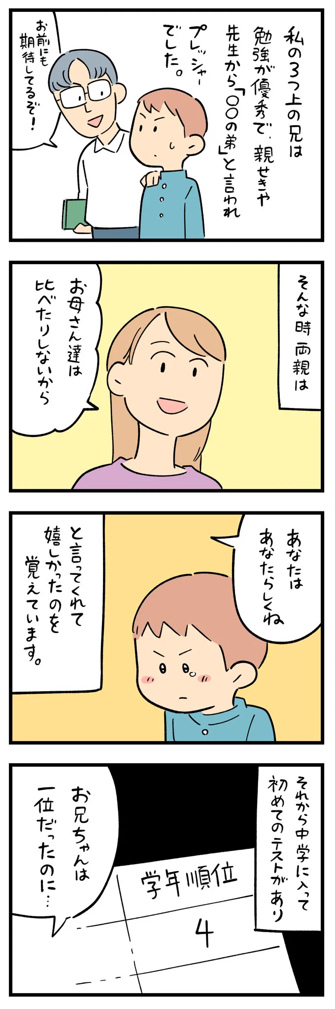 たしかにこれは根に持っちゃうかも･･･！勉強の出来る兄と「比べたりしない」と言ったのに･･･