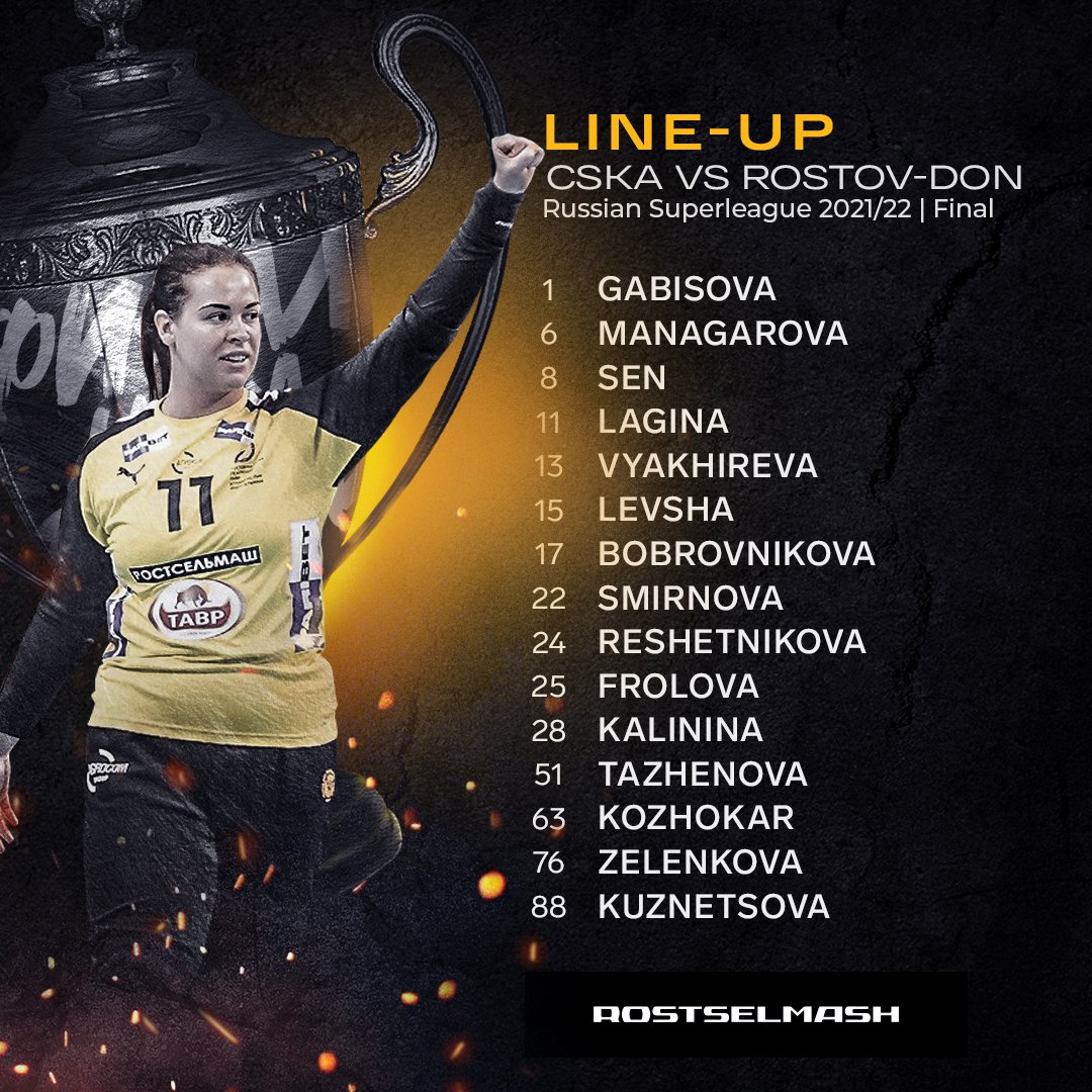 rostovhandballe's tweet photo. Our line-up for the ultimate match against CSKA in the Russian championship final 🔥⚔
Get ready for the fight 🏆
#weareheretowin #rostovhandball #ComingForVictory #ROSTOVDONSUPER #rostovcska #wearehandball #final https://t.co/f6ofv7PnZ5