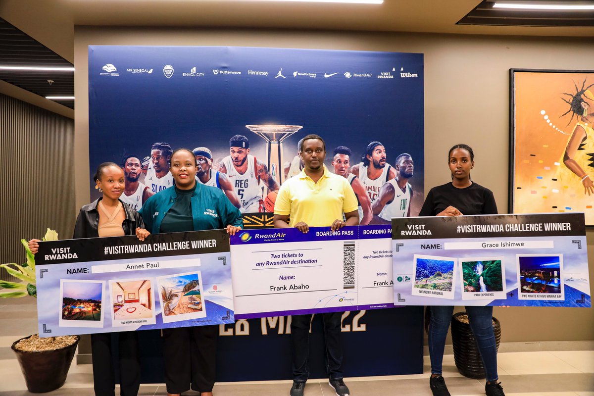 visitrwanda_now's tweet photo. Congratulations to @frAbaho, @ishimwe_07 and @anetpaulaa on winning the #VisitRwanda x #theBAL challenge!🏀
We hope you enjoy your experience.
#GameOn22🇷🇼 https://t.co/g8irQXyKES