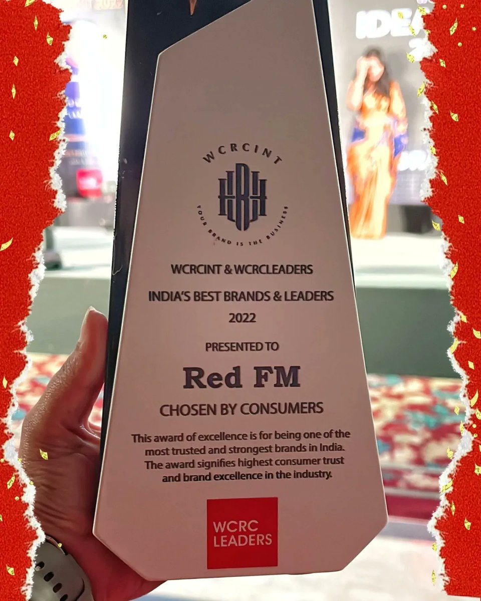 RedFMIndia's tweet photo. Can’t Keep Calm!
Because it’s raining awards for us… 

We are super stoked to receive two mega wins at #WCRCIN 

#RedFM #BajaateRaho #WCRCINT #MostTrustedBrand @nisha_narayanan #MostTrustedLeader https://t.co/hbfDbvLfNJ