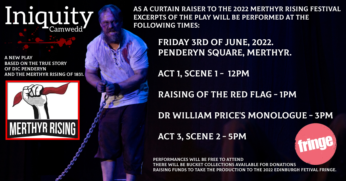 camwedd's tweet photo. @camwedd is returning home to Merthyr!
This coming Friday the 3rd of June on Penderyn Square.
As a curtain raiser to the 2022 @merthyrrising 

#Iniquity #Camwedd #DicPenderyn #MerthyrRising 
🚩🚩🚩🚩 https://t.co/8AA8Q0J3w6