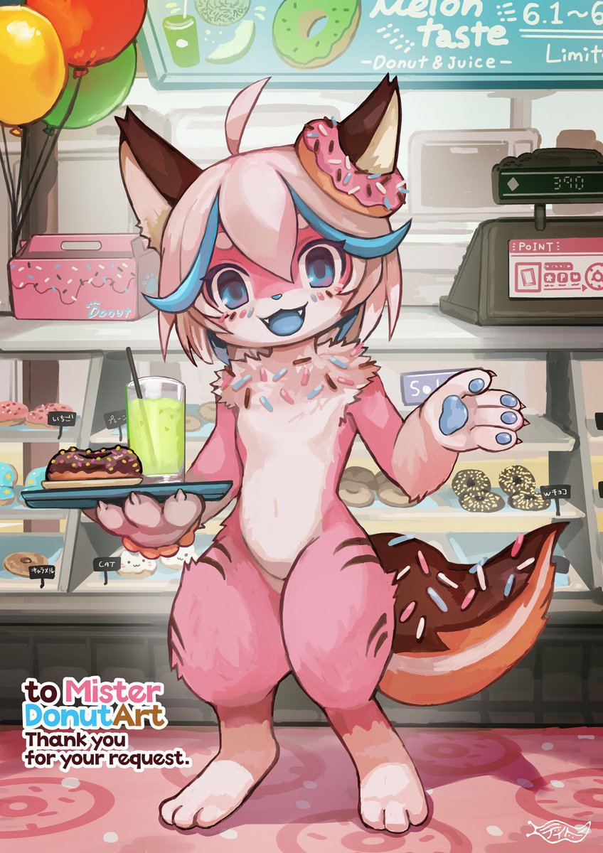 skeb納品しました！ドーナツショップの看板娘🍩とてもポップで可愛いデザインでした
（何故かaiにNSFW判定されましたが健全です🥹）
ご依頼ありがとうございました