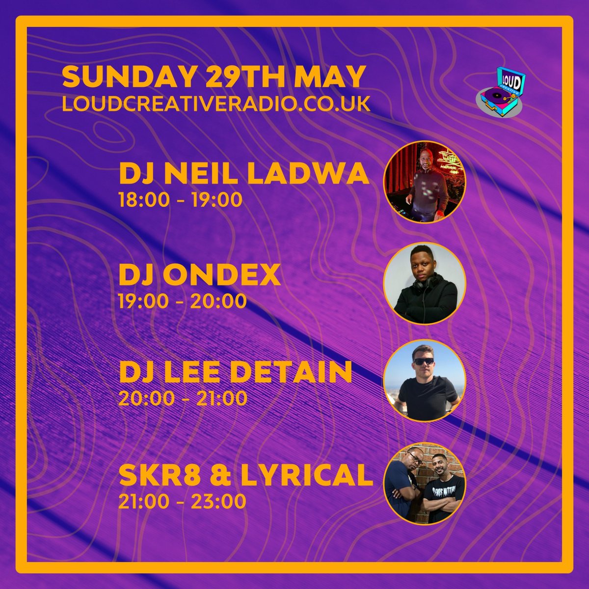 LoudCreativeLDN's tweet photo. Tonight on https://t.co/emKO6fnAjB

6pm (GMT) - Neil Ladwa

7pm (GMT) - Ondex #drill 

8pm (GMT) - @leedetain #africanweek 

9pm (GMT) - @DjSkr8 &amp; Lyrical #hiphop 

Lock in via the link above or by asking your smart speaker to play Loud Creative Radio. https://t.co/8anu6CqOPd
