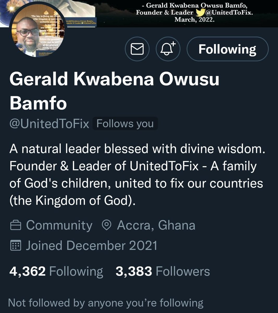 oyeoshikaeta's tweet photo. Please Follow 👉🏾 @UnitedToFix. May God continue to bless and increase your Ministry. Shalom!!! #HappySunday  @AnnanPerry @dkbghana @Helimisss @JoAmponsem @BigDaddyCee7 @rhymz_kay @newlove_eney @DeBinnah @KwabenaBamford https://t.co/IajtVtQjlB