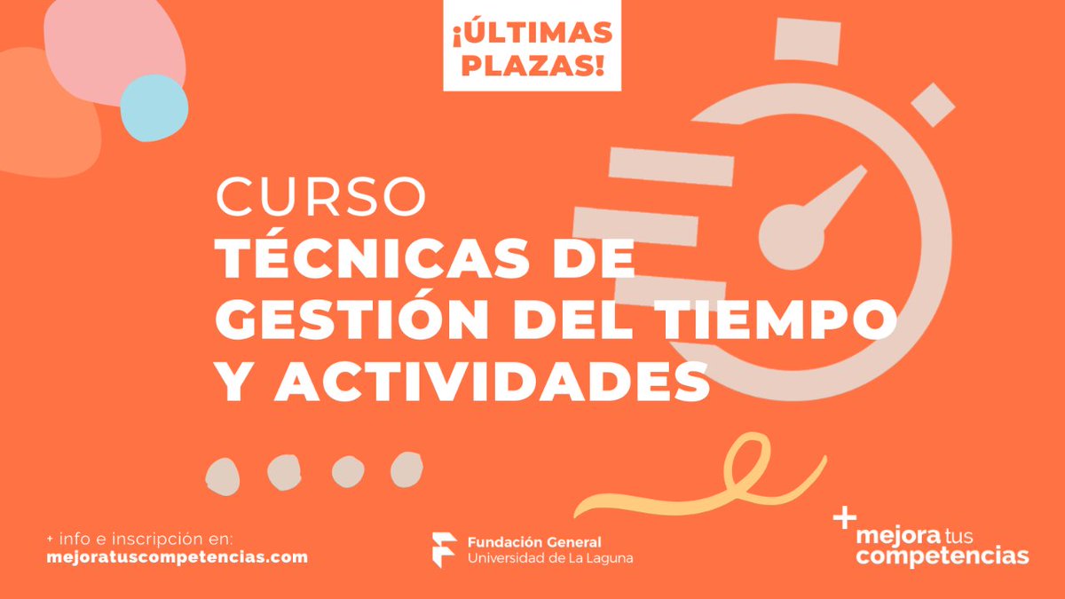 mtcompetencias's tweet photo. ¿Quieres aprender a cómo aprovechar el tiempo y ser más productivo y organizado? Inscríbete a nuestro Curso Técnicas de Gestión del Tiempo y Actividades.

💻 100% online
🗓 02/06 - 16/06 

➕ Inscripción: https://t.co/kxAQiEclcW
➕ Información: https://t.co/TxWbocX4Kc https://t.co/Z9ViLqkXTa