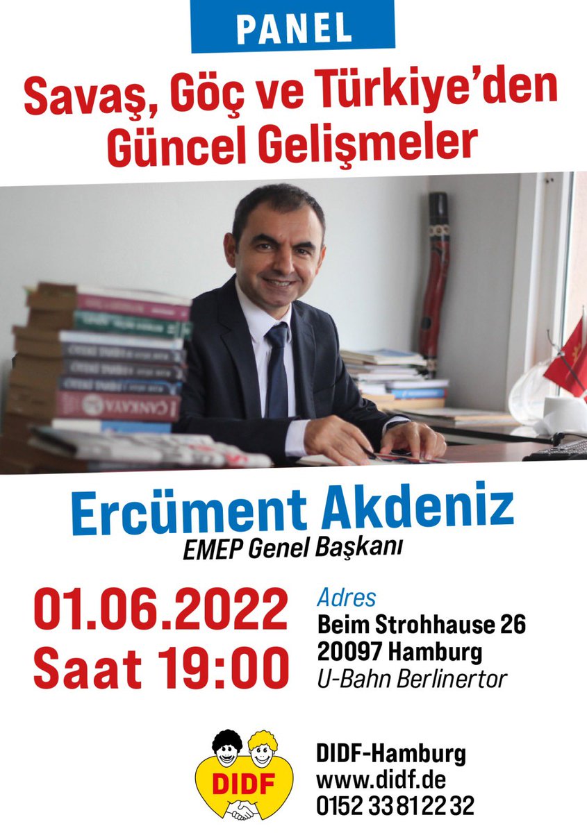DIDFHamburg's tweet photo. EMEP Genel başkanı Ercüment Akdeniz Hamburg’a geliyor. #EMEP #DIDF https://t.co/CSVJRNiOuO