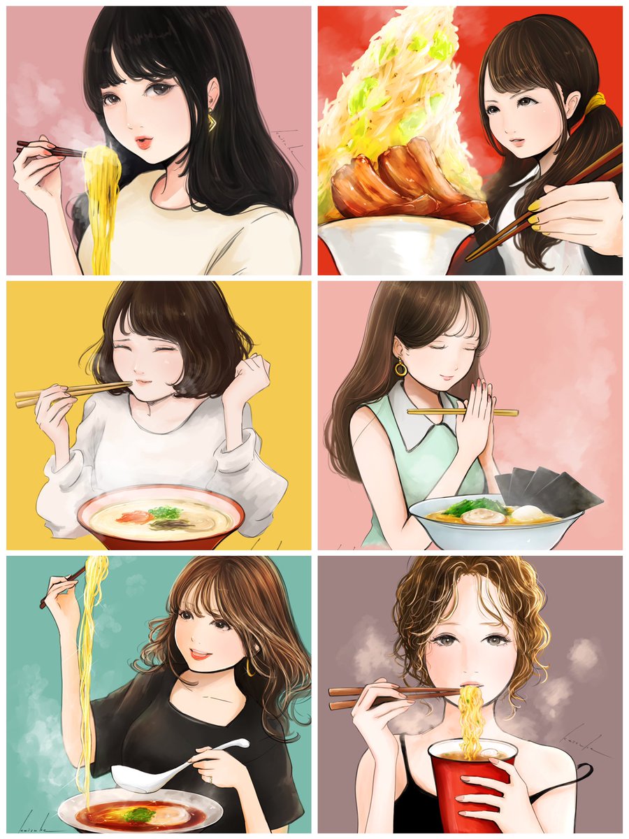 #今月描いた絵を晒そう
#イラスト 

ラーメンガールズコレクション🍜✨

飯テロガールズの新シリーズ🙌
ラーメン×女の子をテーマに100人目指して描いていきます💪🔥 