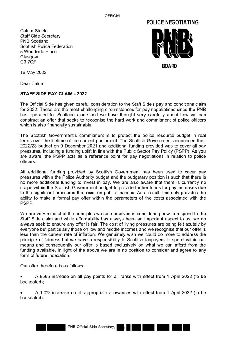 ScotsPolFed's tweet image. POLICE PAY OFFER 2022. The staff side has rejected this disgraceful offer. Read more at spf.org.uk/jcc-circular-1…