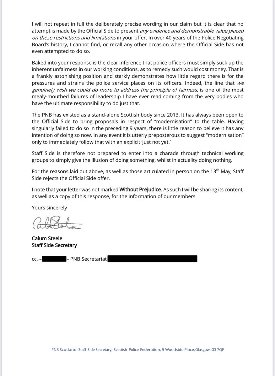 ScotsPolFed's tweet image. POLICE PAY OFFER 2022. The staff side has rejected this disgraceful offer. Read more at spf.org.uk/jcc-circular-1…