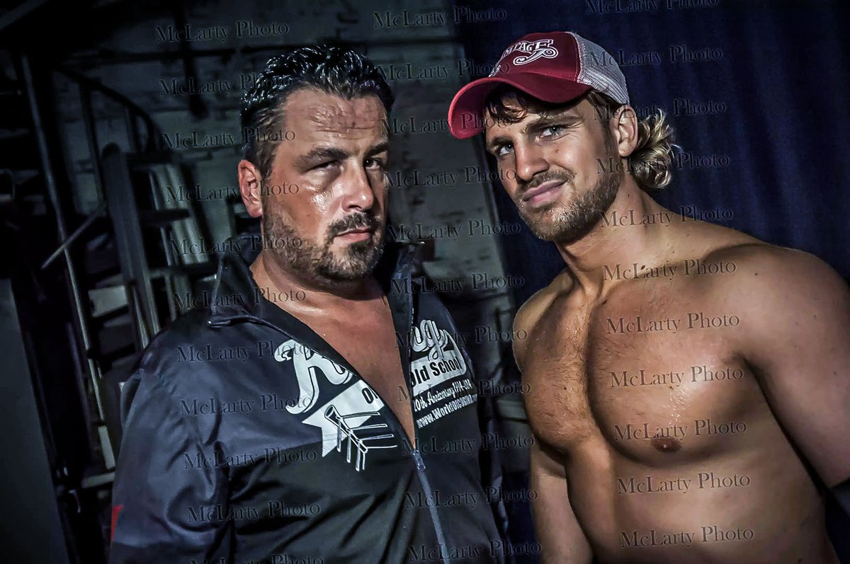 Happy birthday to @StevenCorino! Pictured here in 2014, backstage with someone who has a big day of their own today at #AEWDoN . #kingofoldschool #hangman #wwe #nxt #AEW