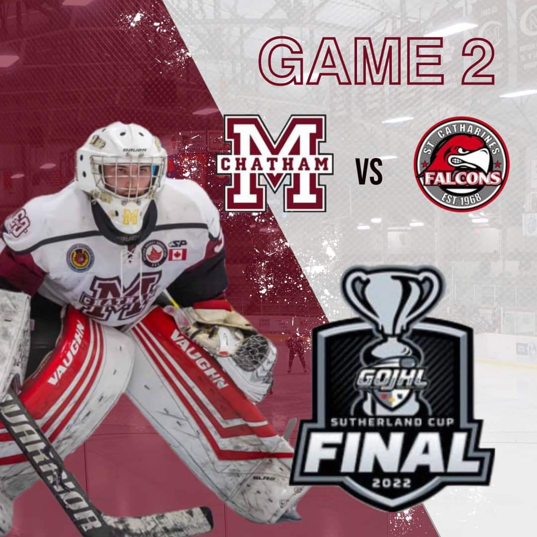 Maroonsgojhlho1's tweet photo. Sutherland Cup Final
***GAME DAY ALERT***
@StCathFalcons @Maroonsgojhlho1
Sun, May 29/22
7:30 PM
Chatham Memorial Arena
BOX OFFICE opens 6 PM
Adult 12+ $15
Child 4-11 $6
CASH ONLY
#PLAYFORRANDY #LetsGoChatham https://t.co/ruuT4K6cz6