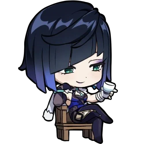 Yelan stickers cropped and cleaned from the Genshin WeChat 