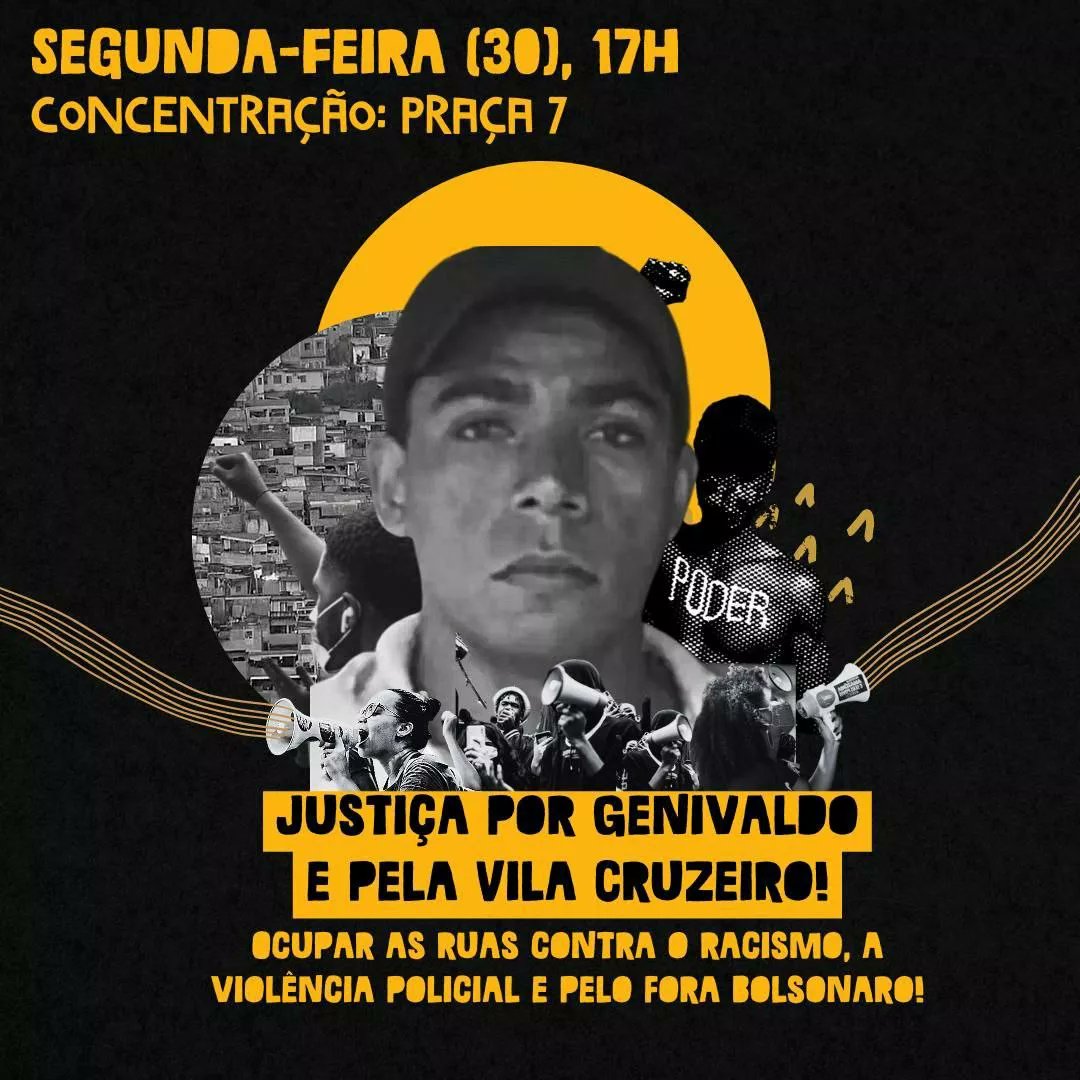🚩 JUSTIÇA POR GENIVALDO E PELA VILA CRUZEIRO! 🚩 

✊🏾 Nesta segunda-feira (30/5), a militância do PCB e de seus coletivos ocupará novamente as ruas de Belo Horizonte, junto ao movimento negro, para exigir justiça por Genivaldo e pelas vítimas da chacina da Vila Cruzeiro.

👇🏾