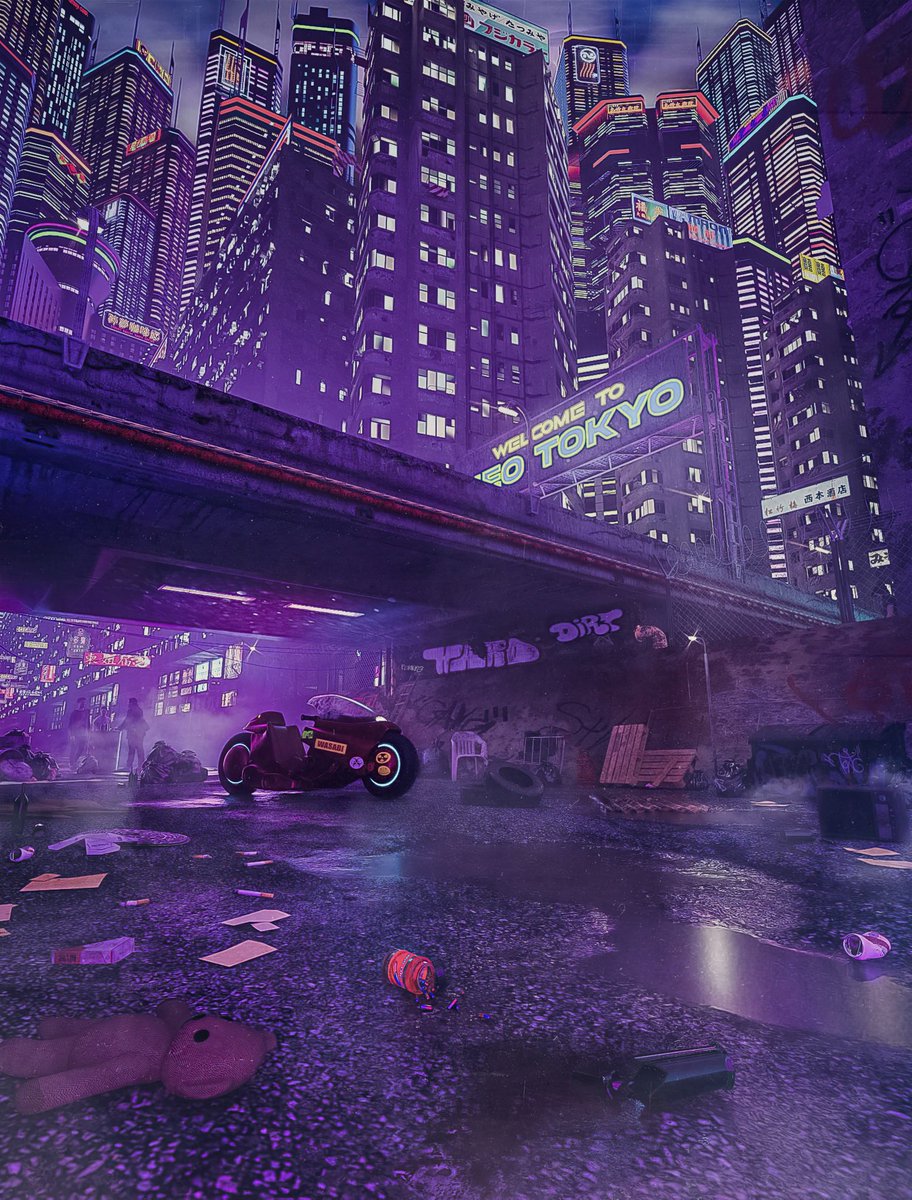 👹👹
💊 #Akira vibes 💊
“The smell of slum” 
#3dart #art #cinema4d #octanerender #cityart #contemporaryart #cyberpunk #digitalart #environment #kitbash #NFTs #NFTCommunity