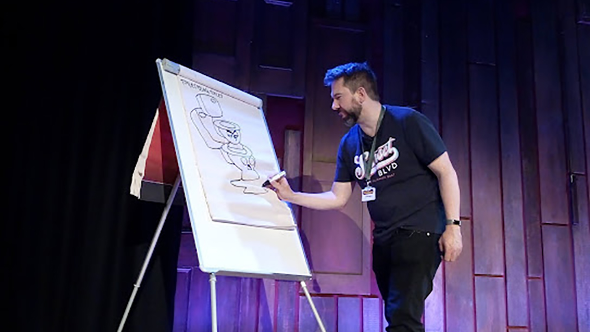 Final <a href="/jamiesmart/">Jamie Smart</a> event of the festival in progress - with a rapt audience of super-happy Phoenixers! #phoenixfest <a href="/phoenixcomicuk/">The Phoenix comic</a>