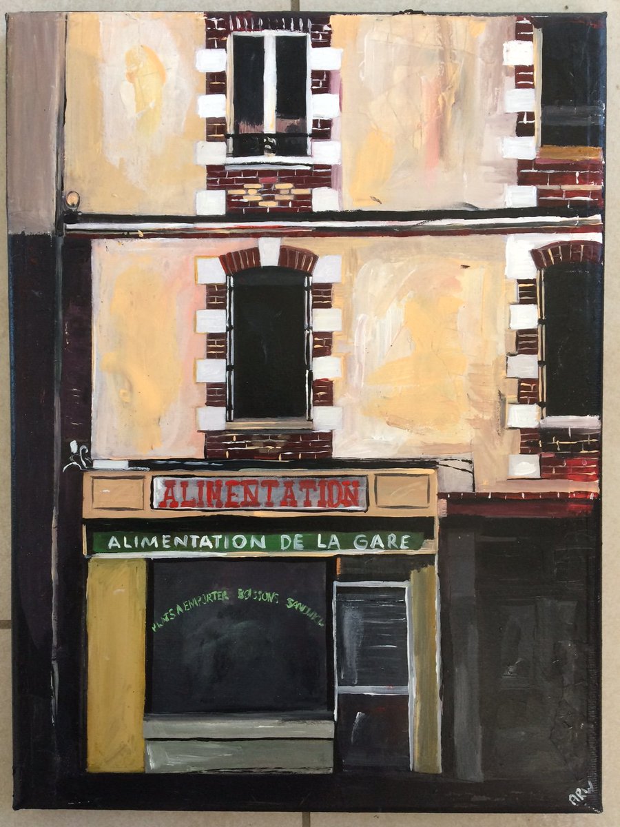 artistofhull's tweet photo. SPECIAL OFFER!!!!! I'm having a special offer on this artwork: 'Old French Food Shop'. Acrylic and card on canvas. £49 incl p&amp;p to UK&amp;EU (other destinations will incur extra postage costs). Size 9.5X11.75X0.5 inches. DM if interested #artworks #france #frenchshops #paris https://t.co/P8MnuNcbQy