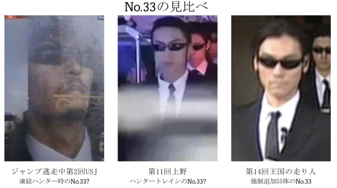 ハンターの鑑定屋 Addition Create ジャンプ逃走中第２回usj編のno 5とされているハンターですが どちらかと言うとno 33に似ていると感じました Twitter