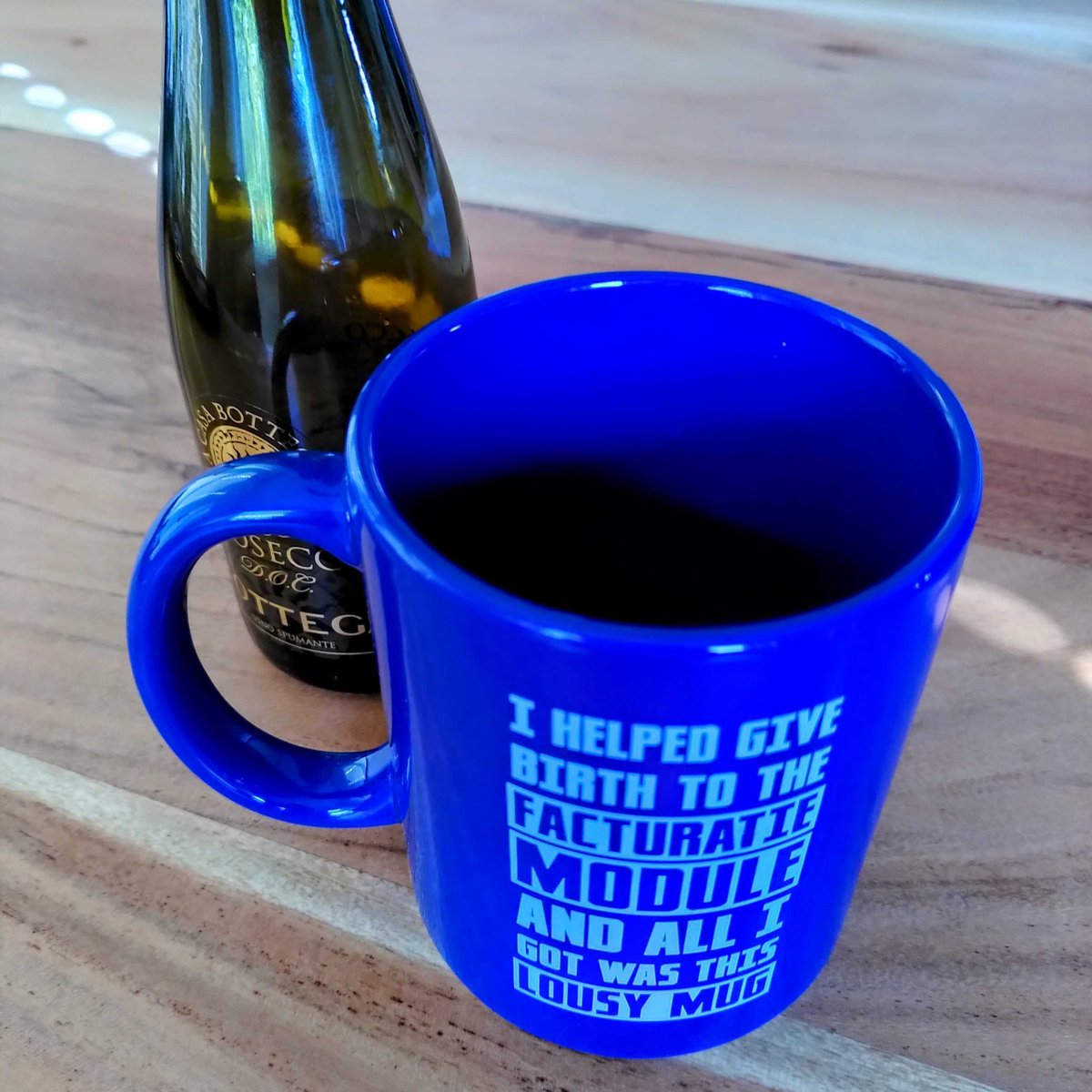 mvriel's tweet photo. Last month, we delivered a huge milestone at my current client, #FleGo, by launching the billing module.

The feedback from the end user has been amazing, and as a token of appreciation we, among others, received this mug and a bottle of wine. 

Cheers! https://t.co/NLTs477jjJ