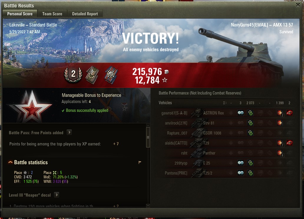 NGuns45's tweet photo. @worldoftanks @DomosapienWGA NavyGuns45 - 1,039 base XP in AMX 13-57 https://t.co/CLKp77LpiC