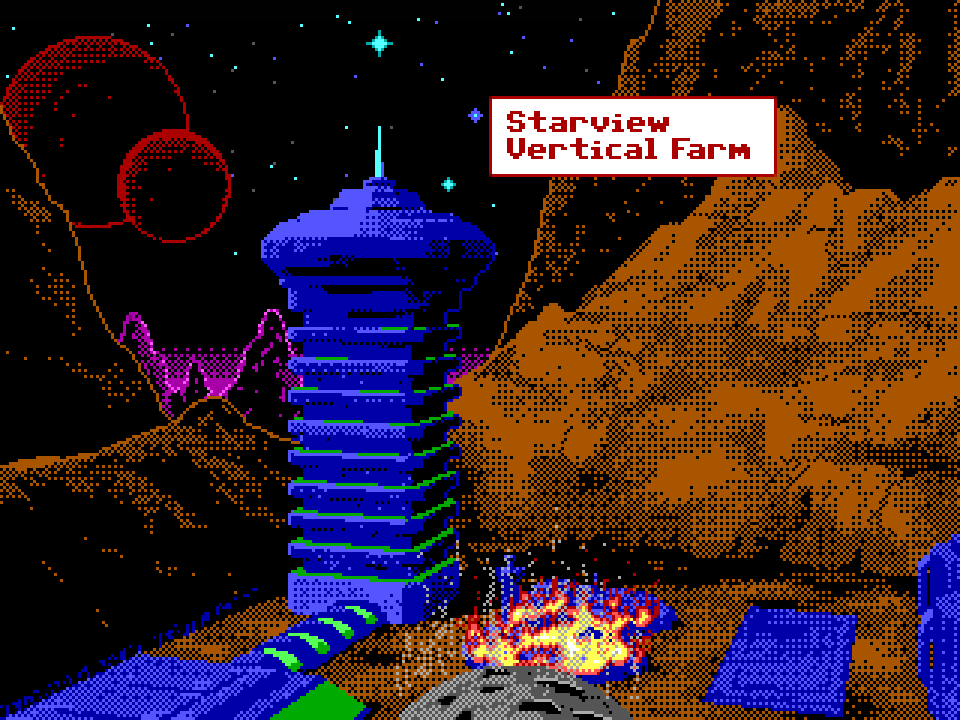 SpaceCareBio's tweet photo. Agent enters Starview Vertical Farm blasting!

It's a long way to the top! But the Interplanetary Justice Department agent is climbing his way towards the Starview Control Center, one death-defying floor at a time! https://t.co/GIlx8QCHQM