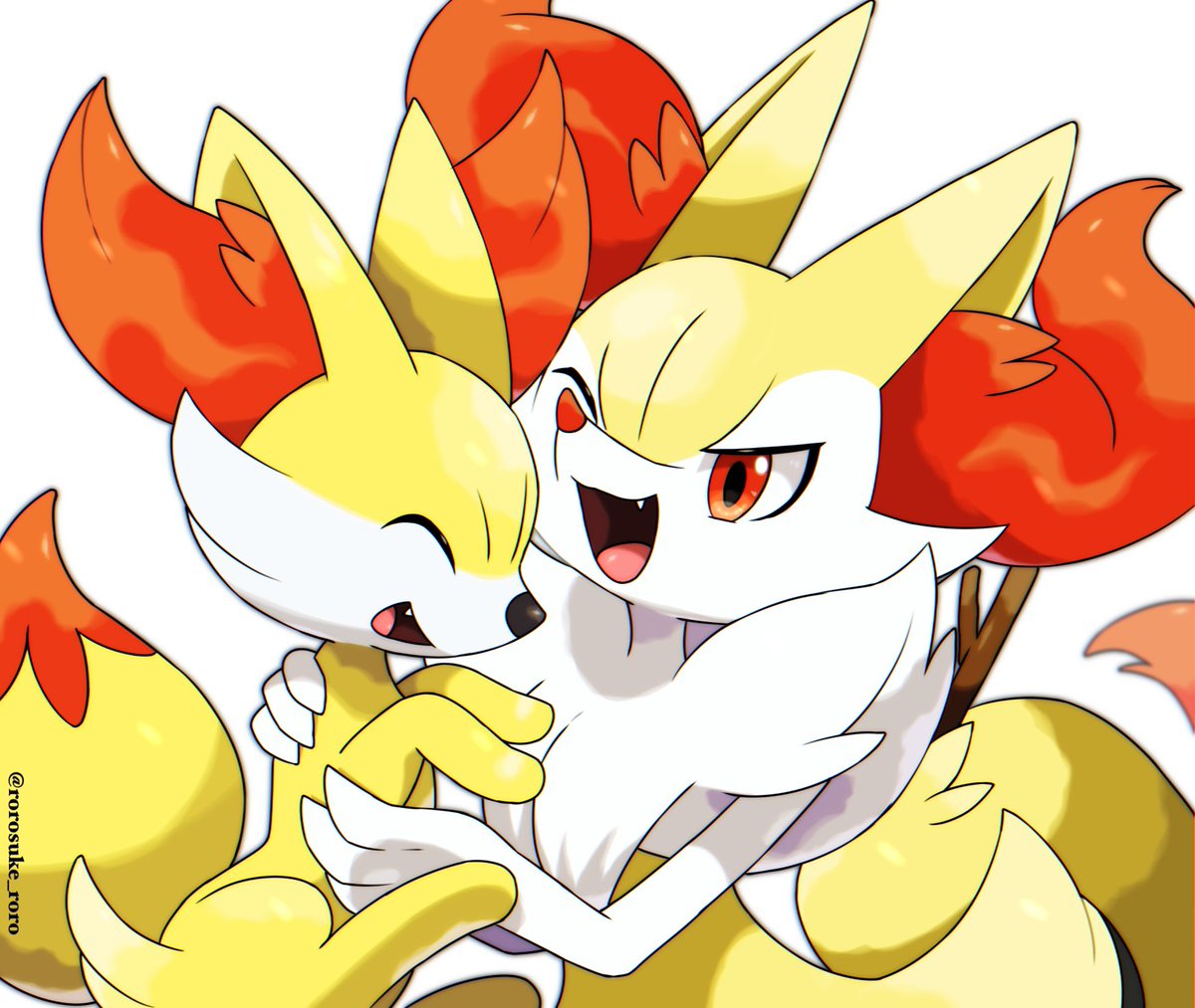 braixen pokemon (creature) yellow fur open mouth happy animal ear fluff smile fang  illustration images